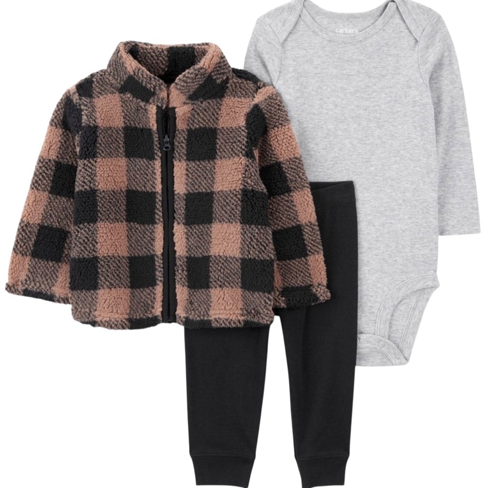 Carter’s Just One You 3 Piece Sherpa Plaid Jacket Outfit 6 Months